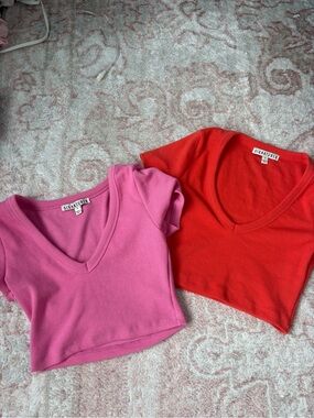 Signature Pink and Orange V-Neck Short Sleeve Tees